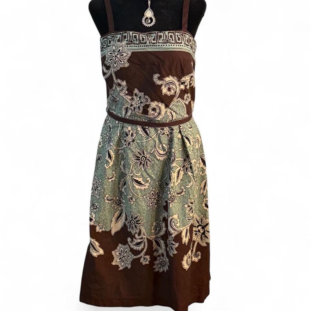 70s Boho Cottagecore Brown Paisley Floral Cotton Sundress